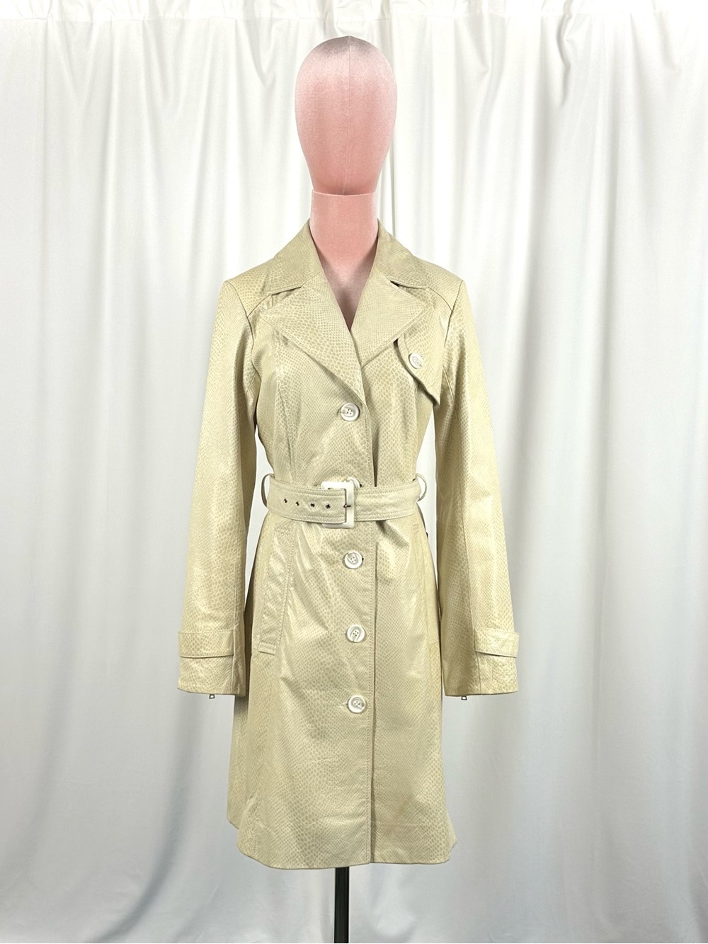 Danier Genuine Leather Embossed Trench Coat XS/S Belted